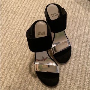 Stuart Weitzman Black Suede/Metallic Silver Heel